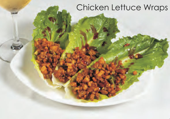 Diced jicama, thai basil, stir fried with chicken or shrimp, served with romaine lettuce