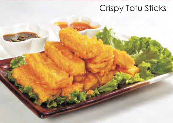 Crispy tempura tofu, served with two sauces, spicy soy sauce and sweet chili sauce