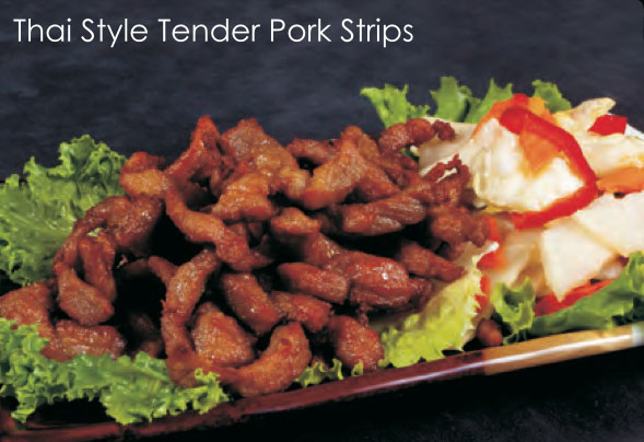 Tender pork strips marinated in sweet Thai soy sauce